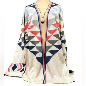 J Jill Cotton Blend Aztec Design Cardigan Sweater